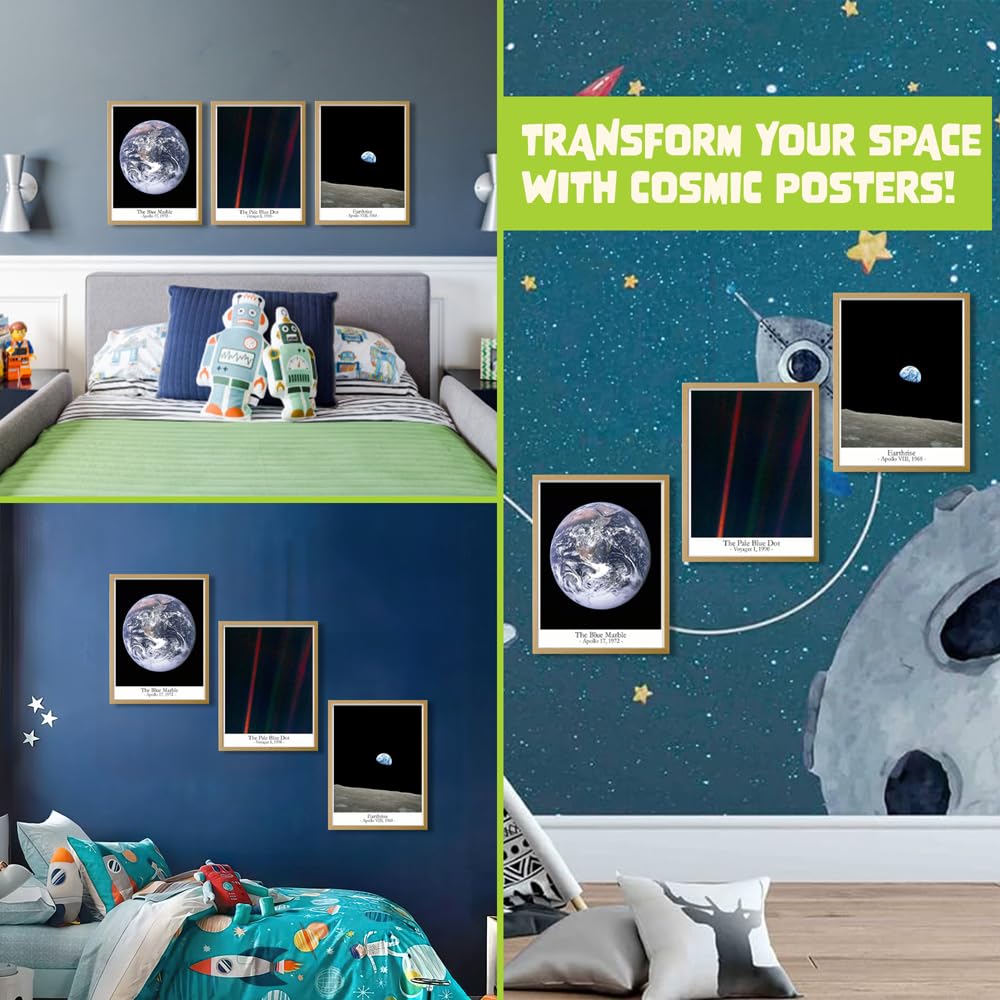 Earthrise from the Moon Wall Art - Pale Blue Dot Space Poster | Galaxy & Planet Decor for Bedroom, Home Office | Trendy Astronomy Print (11x14 inches) - Perfect for Space Enthusiasts & Modern Interior Design
