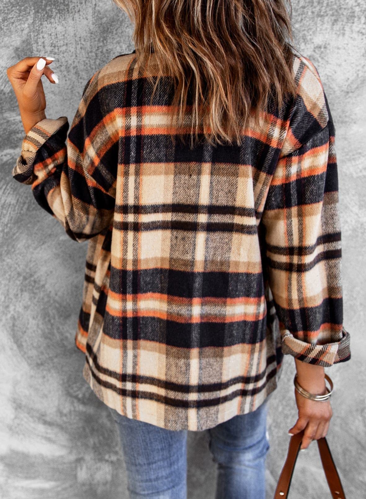 BTFBM Women's Plaid Flannel Shacket - Long Sleeve Button Down Casual Shirt Jacket for Fall & Spring | Loose Fit Blouse Top for Outdoor Activities, Work & Weekend Wear (2025 Fashion)