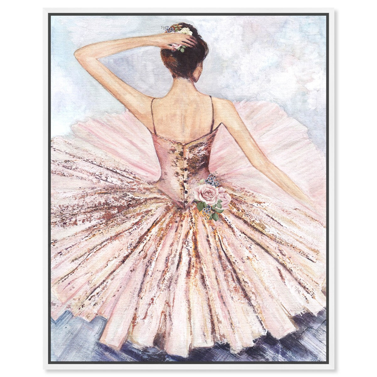 Ballet Dancer Tutu Glam Pink Framed Canvas Wall Art Print - Elegant Roses Inspired by Ballet - Perfect for Living Room, Bedroom & Dance Studio Decor