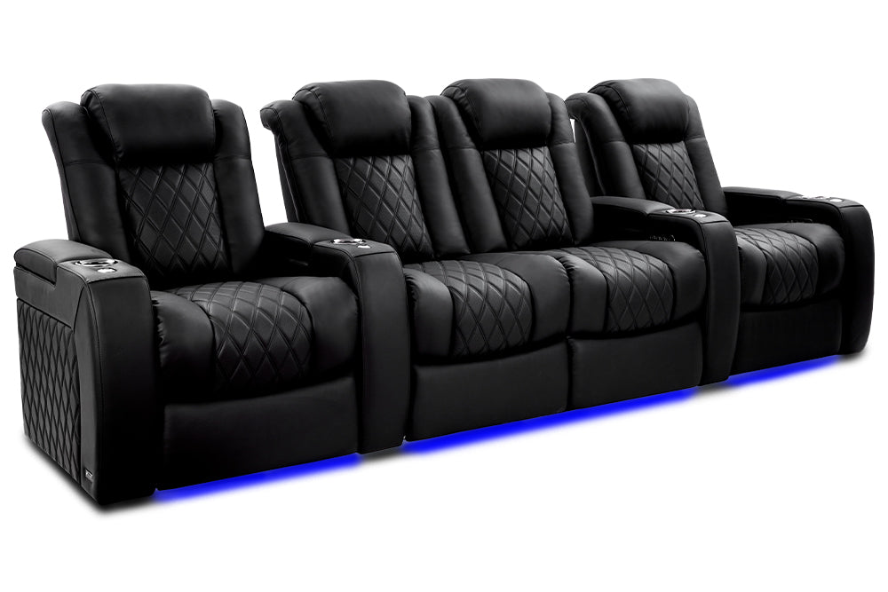 2025 New Tuscany XL Luxury Leather Home Theater Seating - Row of 4 Loveseat Center in Onyx Black | Valencia Collection | Perfect for Home Cinemas, Media Rooms & Luxury Home Theaters