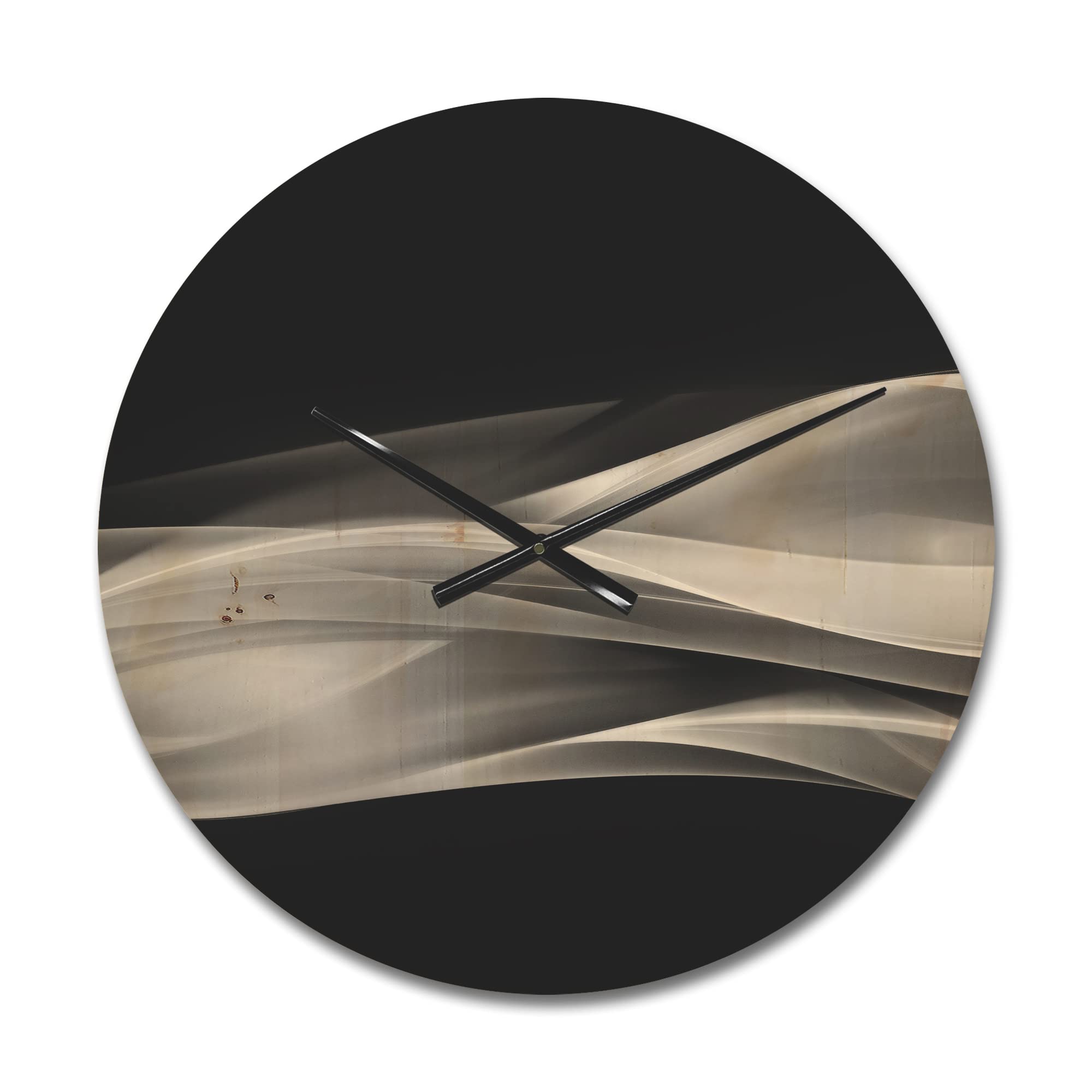 Modern Black Wood Wall Clock with Glittering Fractal Silver Design - Large Oversized Decorative Clock for Living Room, Bedroom & Office Décor | Perfect for Home & Office Spaces