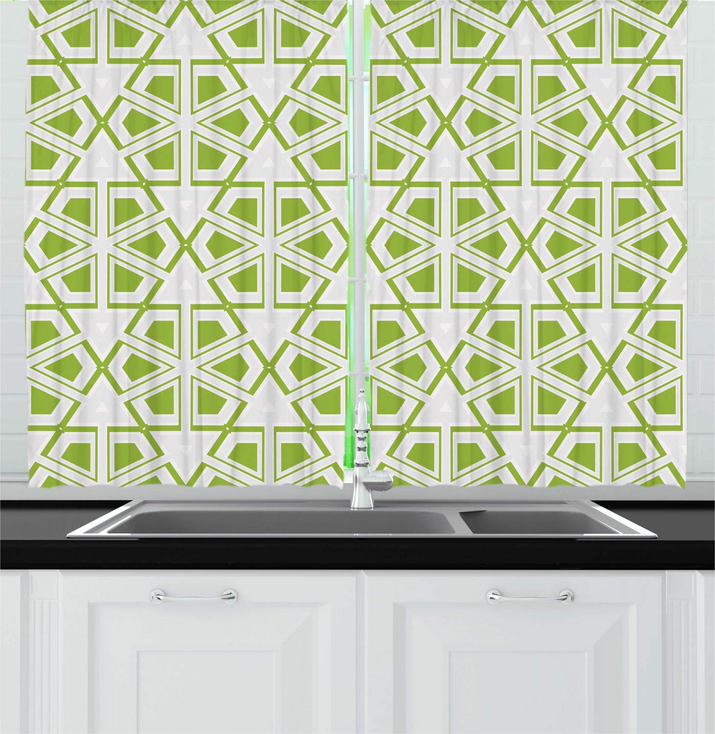 Ambesonne Geometric Kitchen Curtains - Hexagon & Polygon Pattern Window Drapes, 2 Panel Set 55