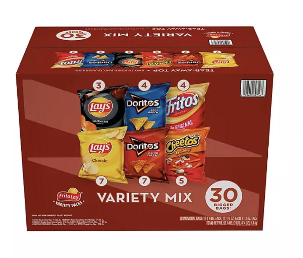 Frito-Lay Big Grab Mix Variety Pack - 30 Count Assorted Chips & Snacks for Parties, Lunches & On-the-Go Snacking