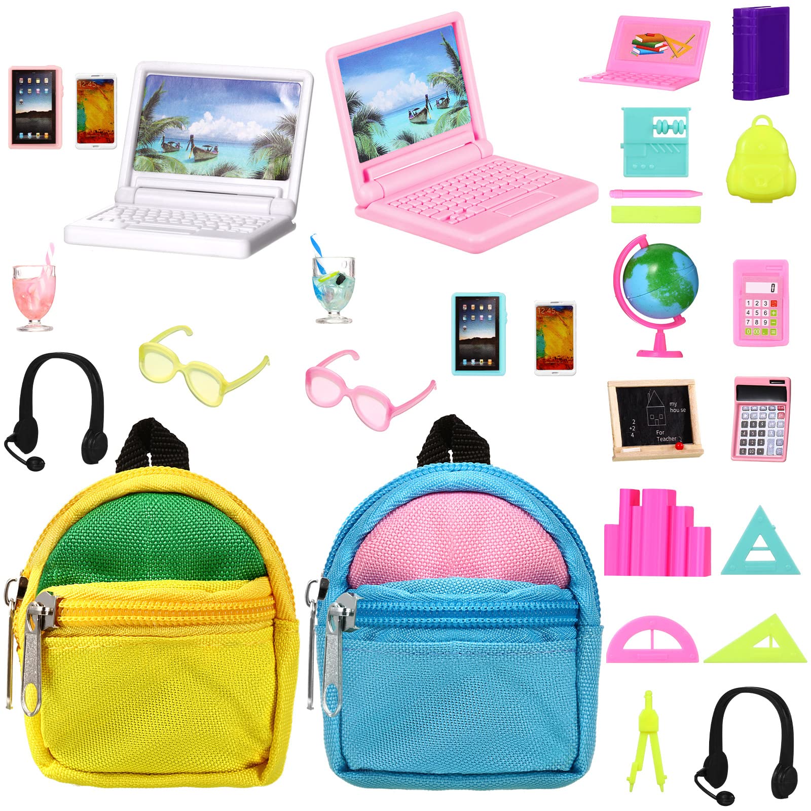 29-Piece Miniature Dollhouse Accessories Set - Tiny Laptop, Tablet, Phone, Glasses, Headset, Backpack & Drink Toys - Realistic Plastic Doll Furniture for 1:12 Scale Dolls - Perfect for Dollhouse Decor, Kids Pretend Play & Collectors Display