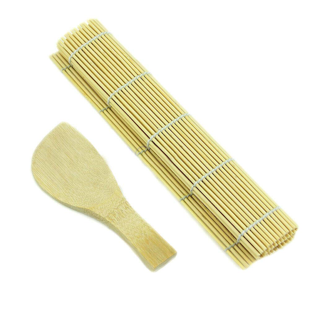 7x5 Inch Premium Bamboo Sushi Rolling Mat with Rice Paddle - Authentic Japanese Sushi Maker Kit for Homemade Sushi, Maki Rolls & Asian Cuisine - Perfect for Sushi Lovers, Home Chefs & Japanese Food Enthusiasts
