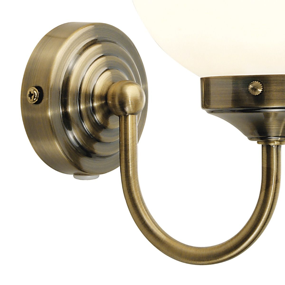 Vintage Bathroom Wall Light - Antique Brass/Polished Chrome with Opal Glass Shade, IP44 Rated for Moisture Protection - Perfect for Bathroom, Powder Room, and Spa Lighting