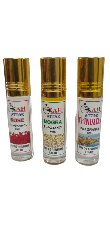 Rose Mogra Vrindavan Attar - 6ml Natural Perfume Oil | Floral Fragrance for Aromatherapy, Meditation & Daily Wear