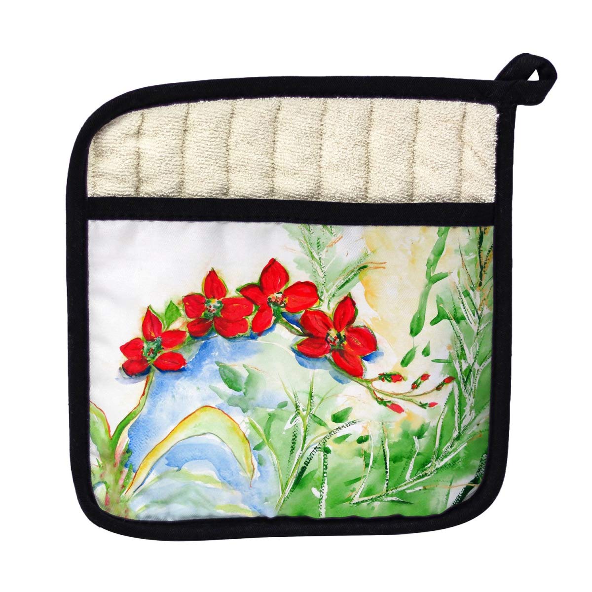Betsy Drake PT196 Red Orchids Pot Holder - Heat Resistant Kitchen Oven Mitt for Cooking, Baking & Grilling - Perfect Gift for Home Chefs