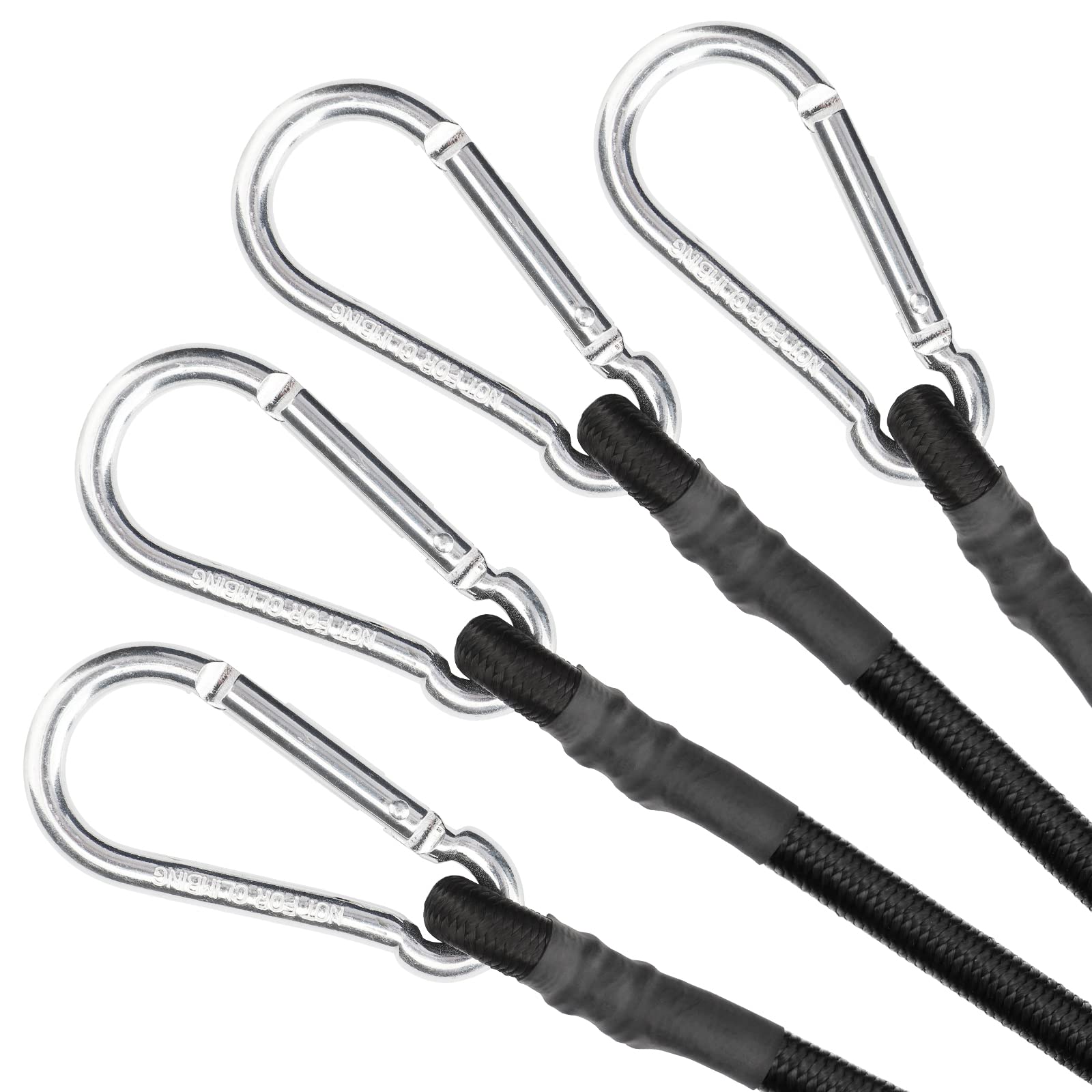 48 Inch Heavy Duty Black Bungee Cords with Carabiner Hooks - 4 Pack for Camping, Hiking, Luggage Straps & Outdoor Gear Securing