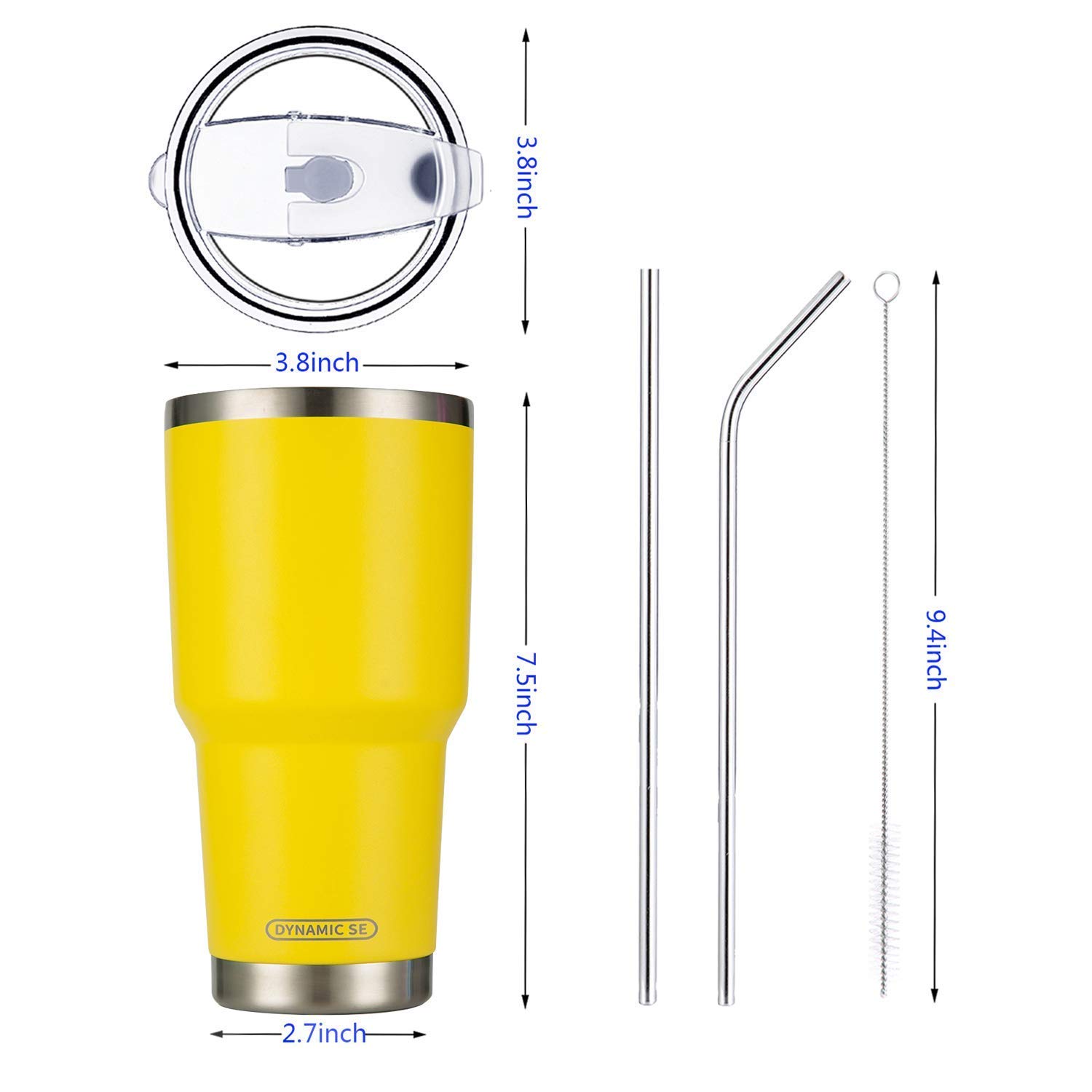 30oz Insulated Stainless Steel Tumbler with Straw Lid & Cleaning Brush - Yellow & Cream Double Wall Vacuum Cup for Hot & Cold Drinks - Perfect for Office, Gym, Travel and Outdoor Activities