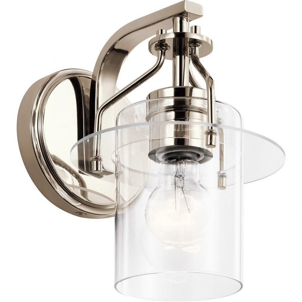 Kichler Everett 9.25 Inch Single Light Wall Sconce with Clear Glass Shade in Polished Nickel Finish - Perfect for Bedroom, Hallway, and Entryway Lighting