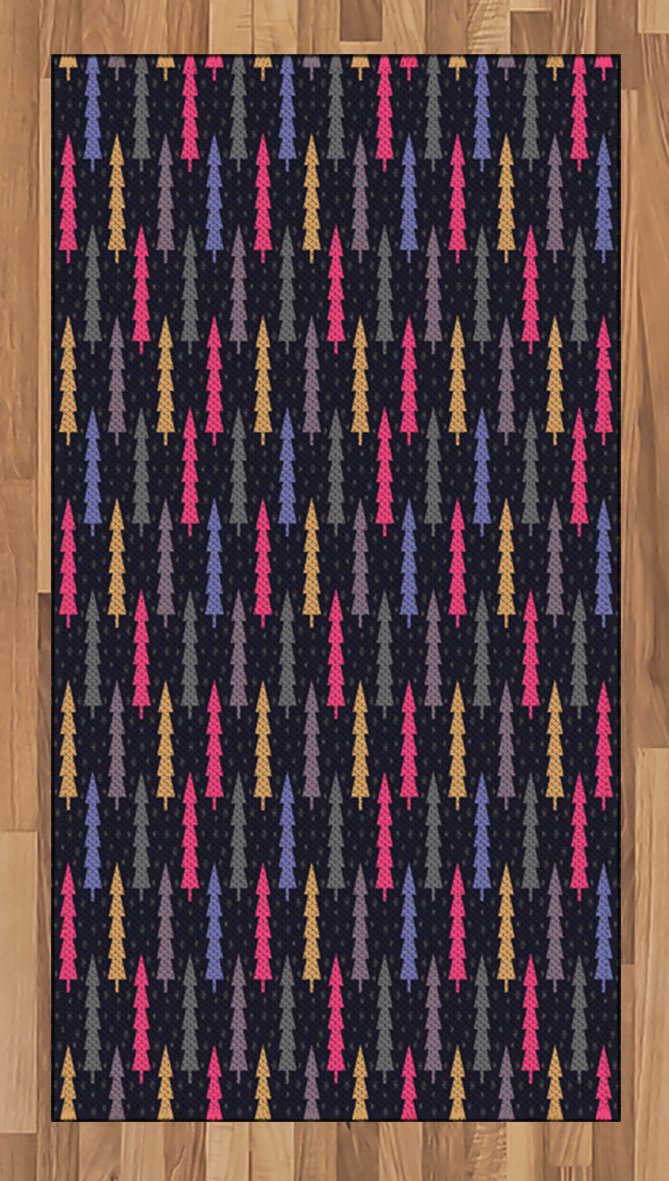 Ambesonne Christmas Area Rug - Abstract Digital Woodland Noel Trees with Snowflakes Forest Design, Vibrant Multicolor Flat Woven Accent Rug for Living Room, Bedroom, Dining Room - 2'6