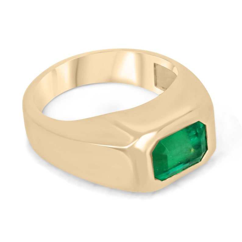 2.70ct AAA+ Rich Vivid Muzo Green Emerald Cut Solitaire Gypsy Ring for Women - Elegant East to West Wedding Band, Engagement Jewelry Gift for Her