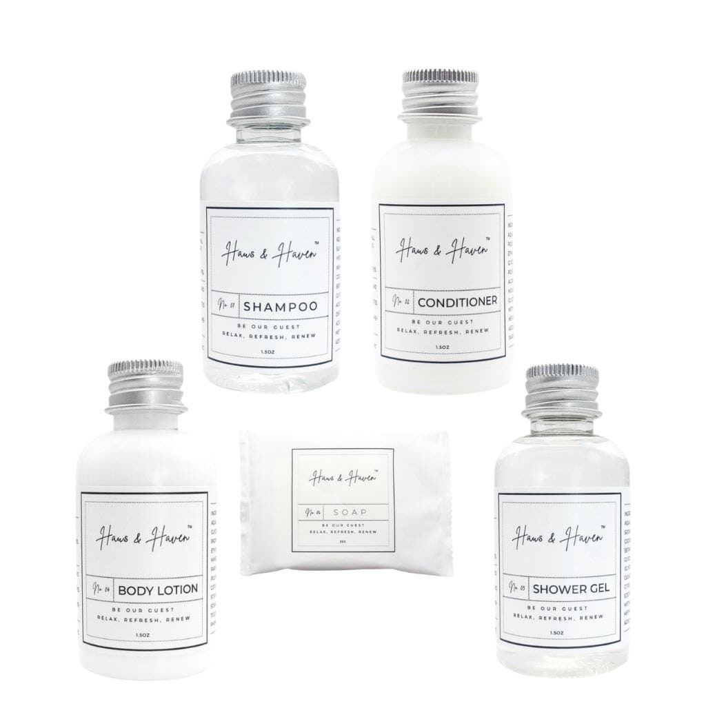 Luxury Hotel Toiletries Set - Premium Travel-Sized Shampoo, Conditioner, Body Wash & Lotion in Elegant Presentation Bag | Perfect for Travel, Gifts & Home Spa Experience