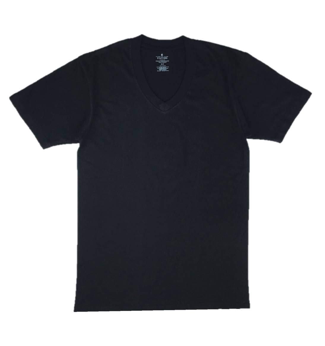 Stafford Men's Tall & Extra Tall 100% Cotton V-Neck Undershirts 3-Pack - Heavyweight Breathable Short Sleeve T-Shirts for Work & Casual Wear - Black (LXT Large Extra Tall)