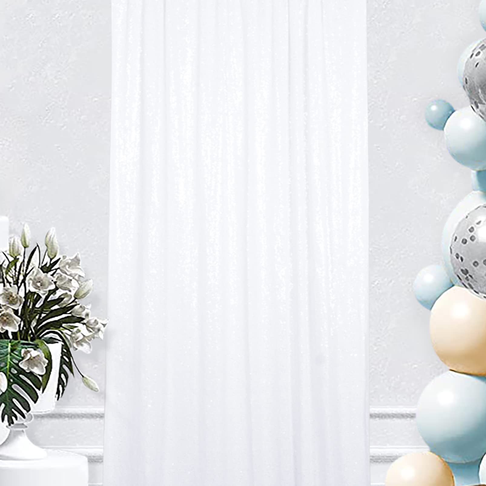 96 Inch Sequin Curtain Panel - Glitter Photography Backdrop Fabric for Weddings, Birthdays & Showers (2FTx8FT, White) | Perfect for Party Decor, Photo Booth Background & Event Staging