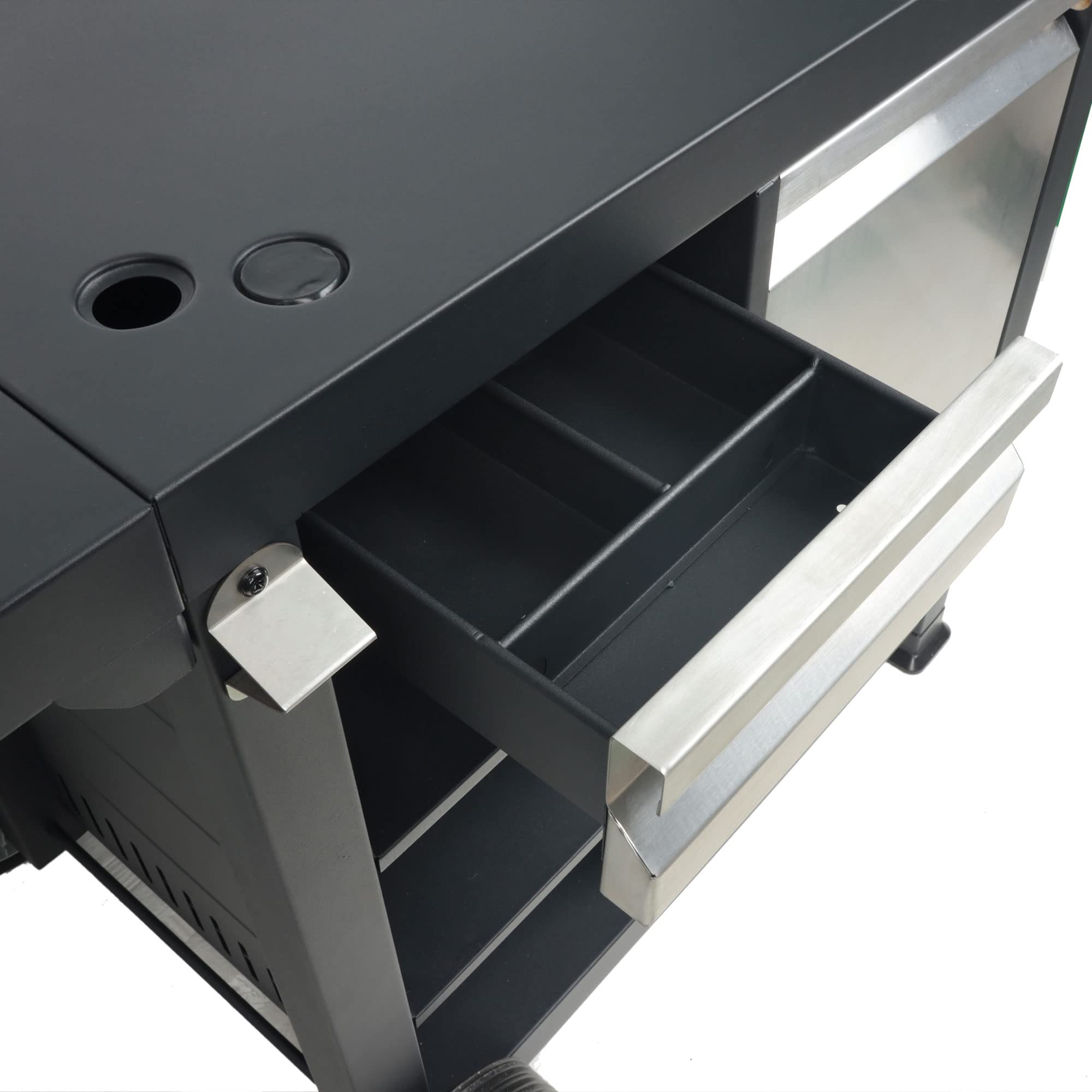 Universal Rolling Prep Cart with Shelves & Storage Drawer - Portable Outdoor Griddle & Grill Accessory - Black - Perfect for Backyard BBQs, Camping & Outdoor Cooking