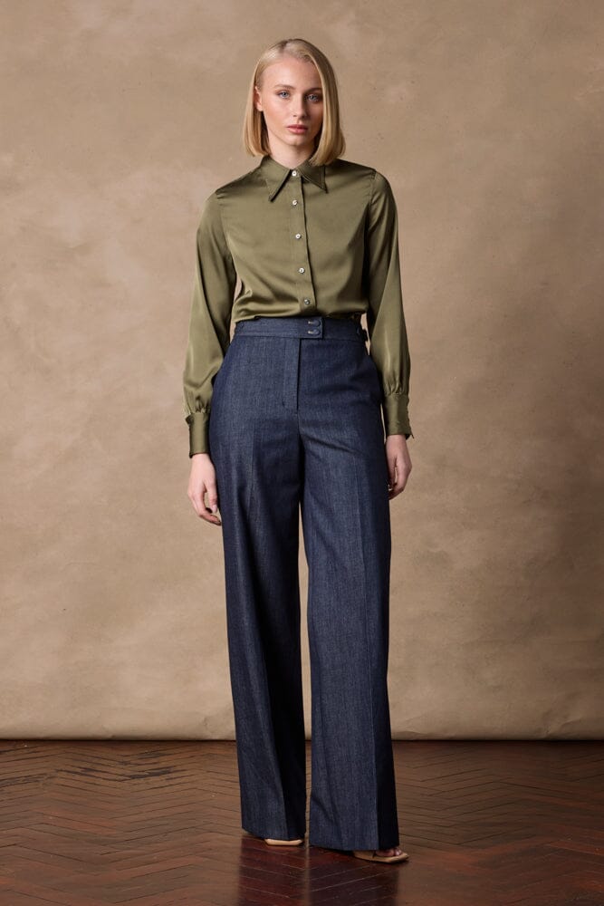 Blakely Pussy Bow Blouse - Olive Green Silk Shirt for Women | Elegant Office Wear & Special Occasion Outfit