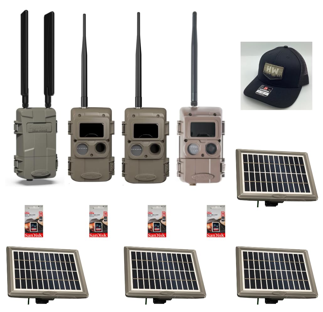 Cuddeback L Series Cellular Trail Camera - Verizon & AT&T Compatible with 3 Remote Cameras, 4 Solar Power Banks (PW-3600), 4 16GB SD Cards & Free Hunter's Hat - Ideal for Wildlife Monitoring, Hunting & Outdoor Security