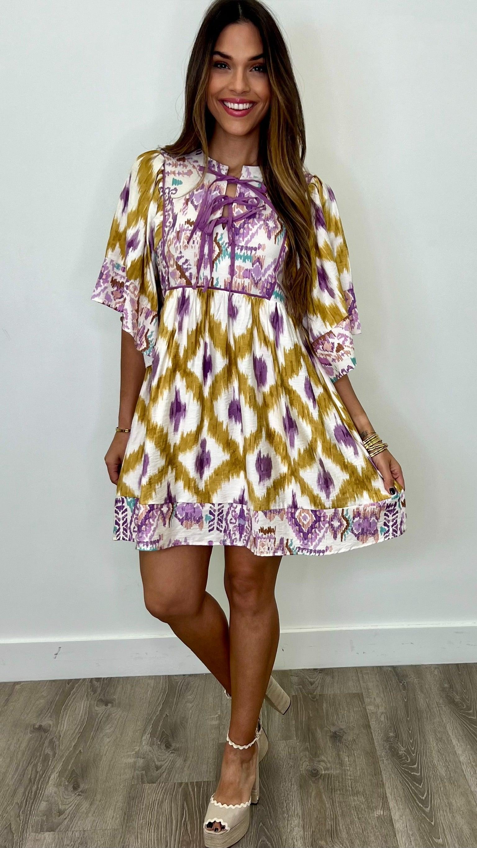 Xenia Golden Yellow Print Dress - Elegant Floral Summer Dress for Women, Perfect for Parties, Weddings & Casual Outings