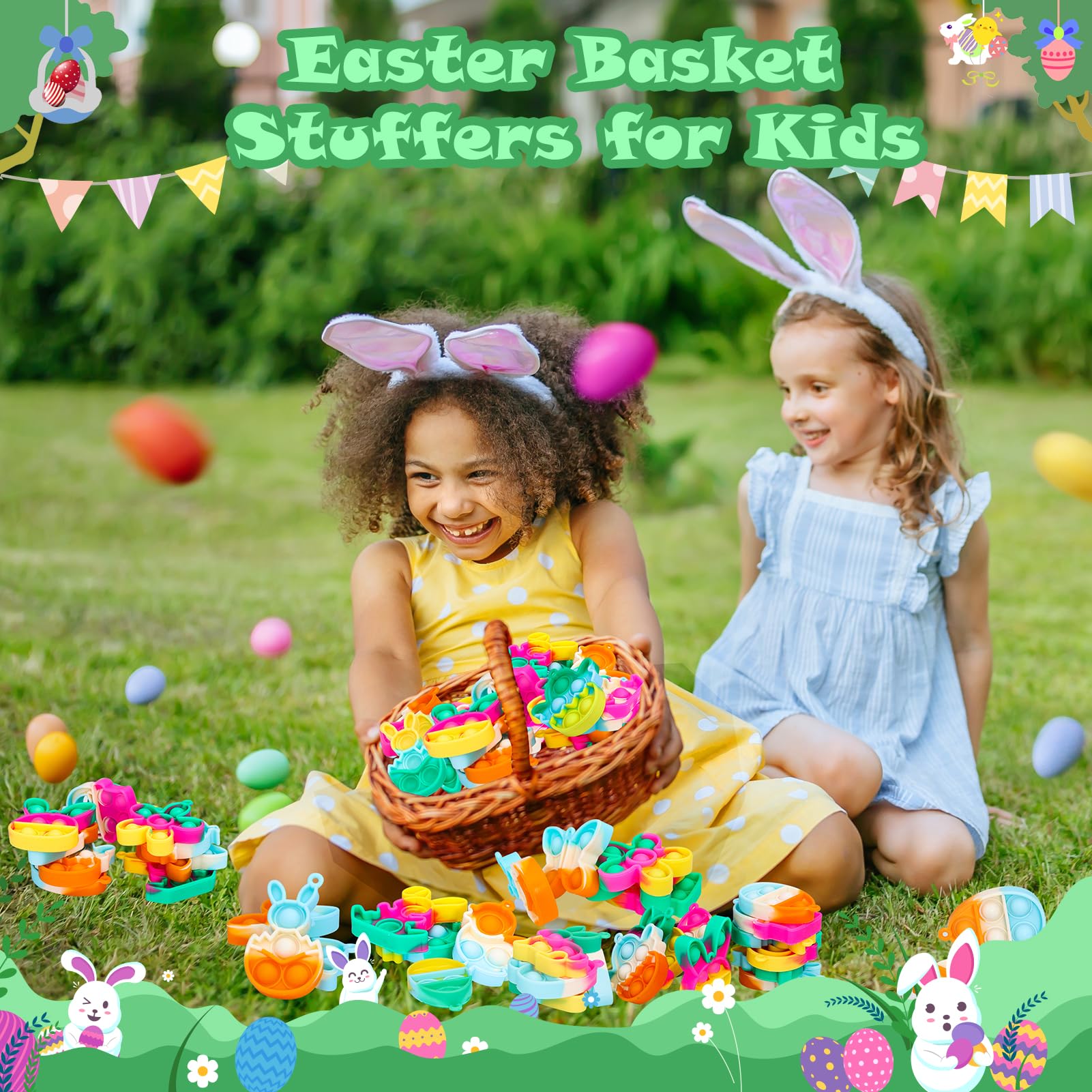 24 Pack Easter Pop Fidget Toys Bulk - Easter Party Favors for Kids, Easter Egg Fillers & Basket Stuffers - Mini Pop Keychain Fidgets for Classroom Prizes, Goodie Bag Stuffers, Kids Party Supplies Gifts - Perfect for Easter Celebrations, Classroom Rewards & Sensory Play