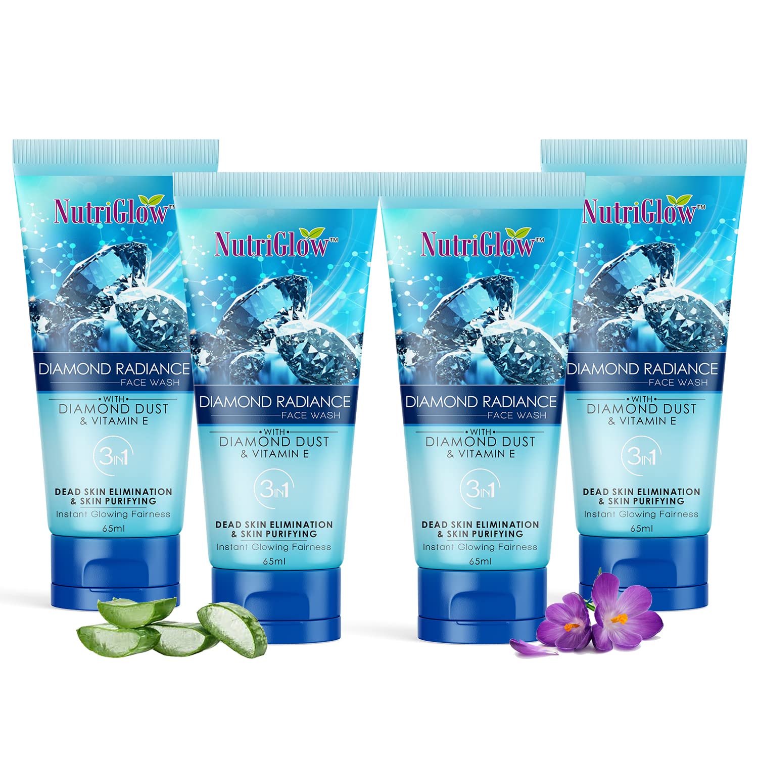 NutriGlow Diamond Radiance Face Wash with Diamond Dust - Brightens Dull Skin, Reduces Spots & Instantly Glows - 65ml (Pack of 4) | Perfect for Daily Skincare Routine & Achieving Radiant Complexion