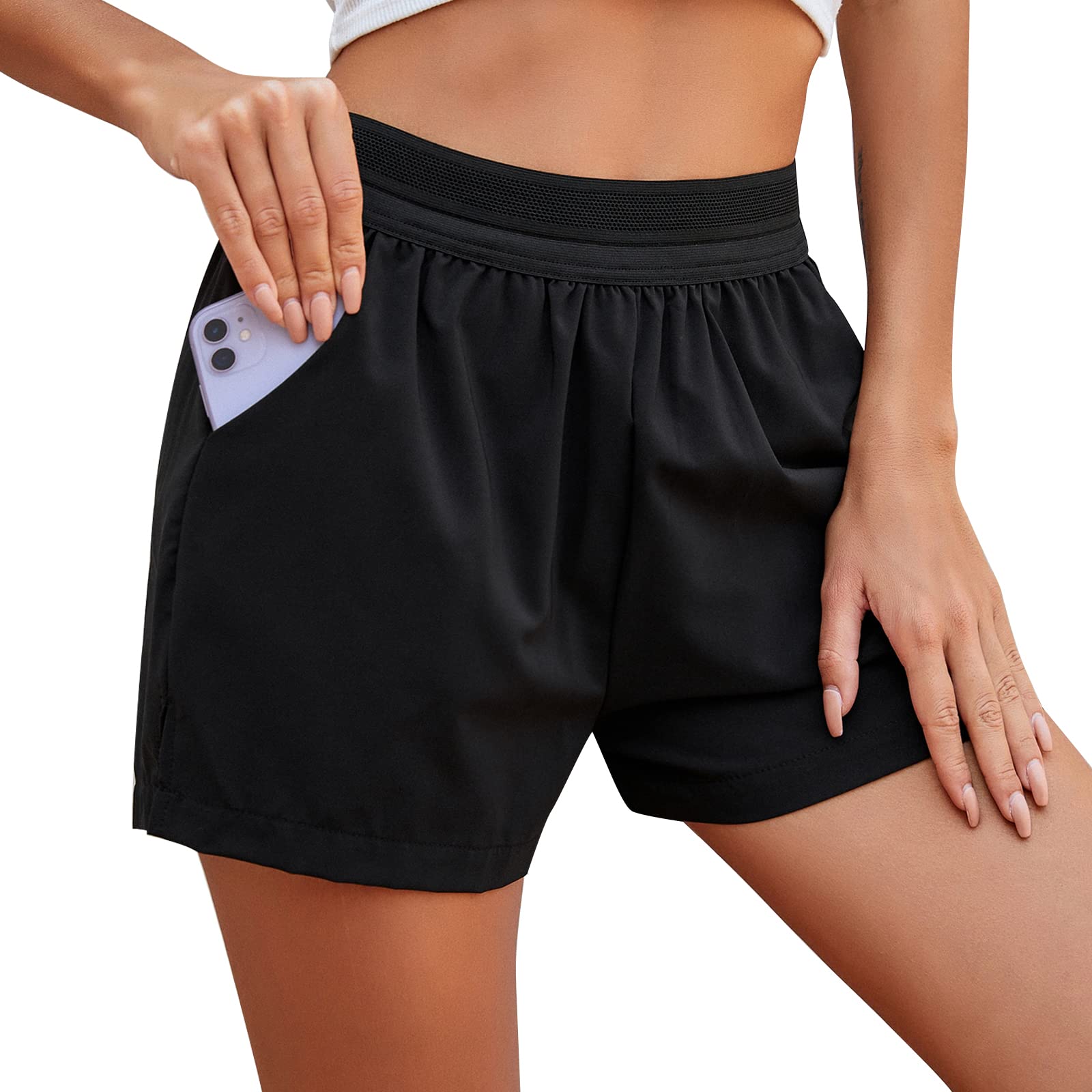 Women's High Waisted Running Shorts - Quick Dry Athletic Workout Shorts with Zipper Pocket | Perfect for Jogging, Gym & Yoga | Blooming Jelly