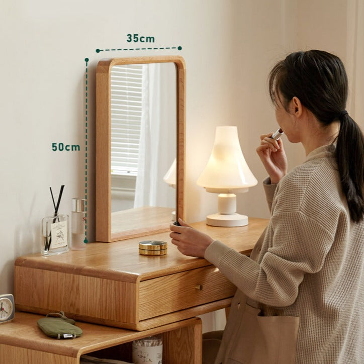 Solid Oak Wood Extendable Vanity Dressing Table with Mirror - Perfect for Bedroom Makeup & Jewelry Storage
