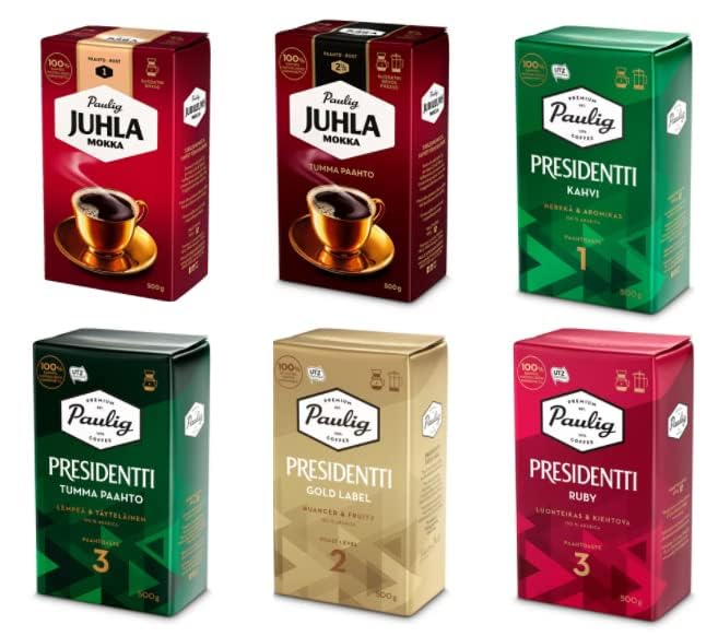 Paulig Premium Filter Blend Ground Coffee - 6 Variety Pack (3kg/105oz) Fine Grind for Drip Coffee Makers - Perfect for Home, Office & Cafes