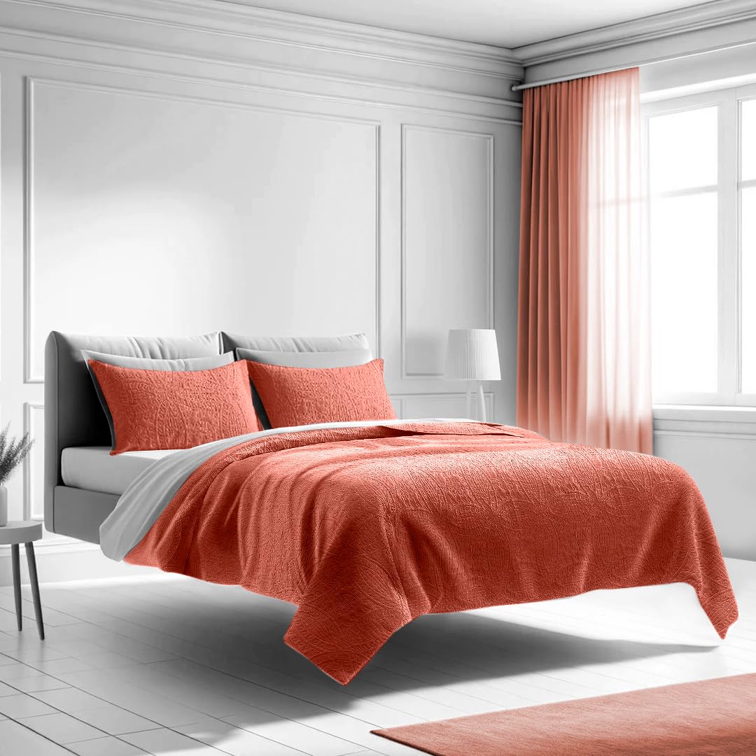 Mezzati Coral-Rose Prestige Collection 2-Piece Quilt Set - Soft Brushed Microfiber Bedspread & Coverlet for Twin/TwinXL Beds | Elegant Bedroom Decor | Perfect for Guest Rooms, Dorm Rooms & Cozy Home Styling
