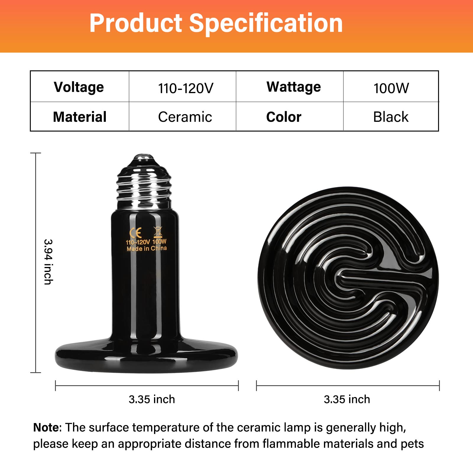 HealSmart 100W Ceramic Heat Emitter 2-Pack - No Light Infrared Heat Bulb for Reptiles, Amphibians & Poultry | Perfect for Bearded Dragons, Turtles, Snakes, Lizards & Chicken Coops | Terrarium Heating, Brooder Coop & Incubation Solution