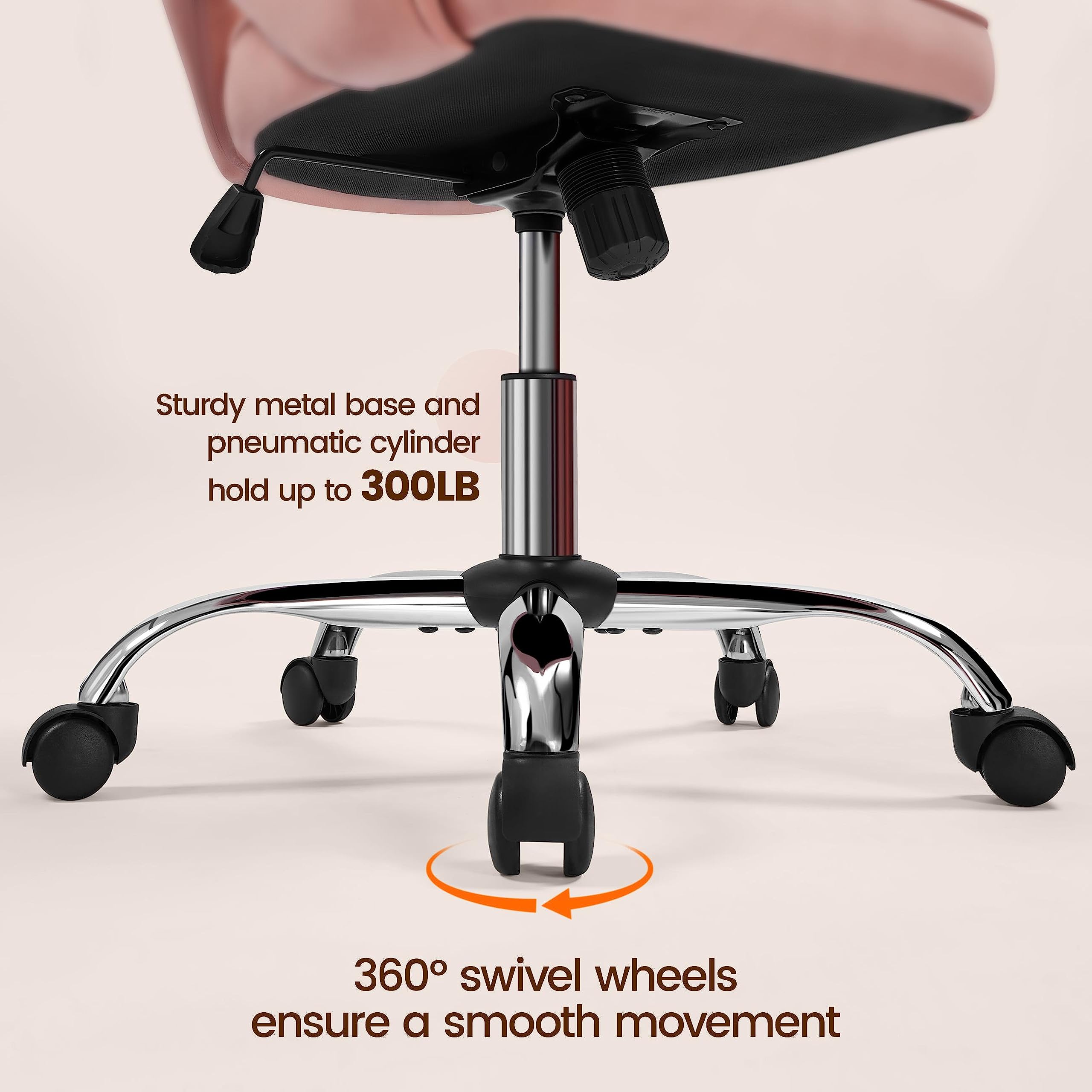 Yaheetech Pink Modern Swivel Rolling Desk Chair with Back - Ergonomic Home Office Chair, Vanity Chair for Study, Bedroom & Workspace - Comfortable Computer Chair for Women & Girls