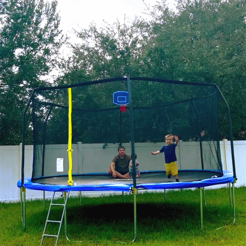ALPHA CAMP 12ft Outdoor Trampoline with Basketball Hoop, Safety Enclosure Net & Adjustable Ladder - Perfect for Backyard Fun, Kids Play & Family Fitness Activities