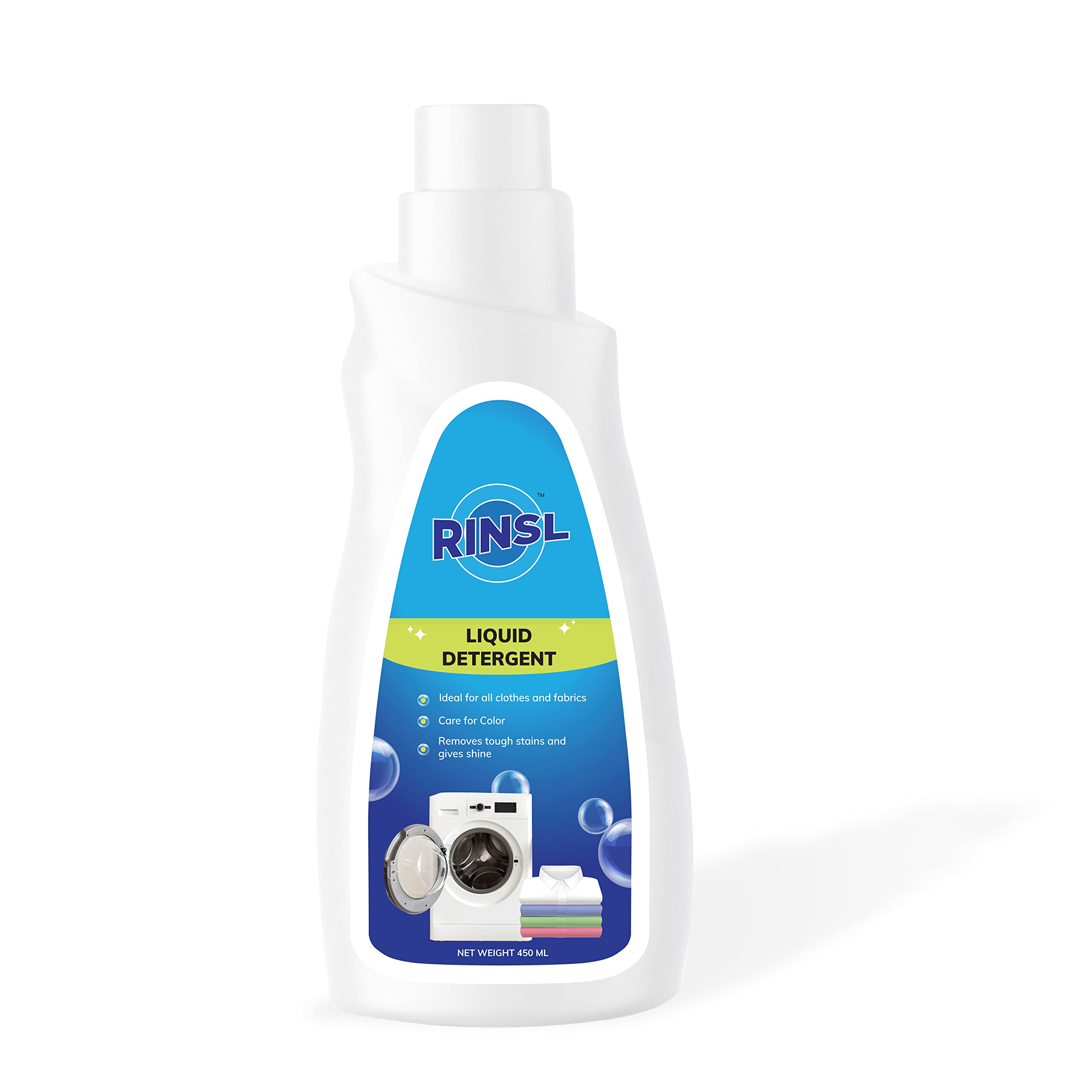 Rinsl Natural Laundry Liquid Detergent - Powerful Stain Remover & Fabric Brightener | Safe for Top Load, Front Load & Hand Washing | 450ml | Perfect for Everyday Laundry, Baby Clothes & Delicate Fabrics