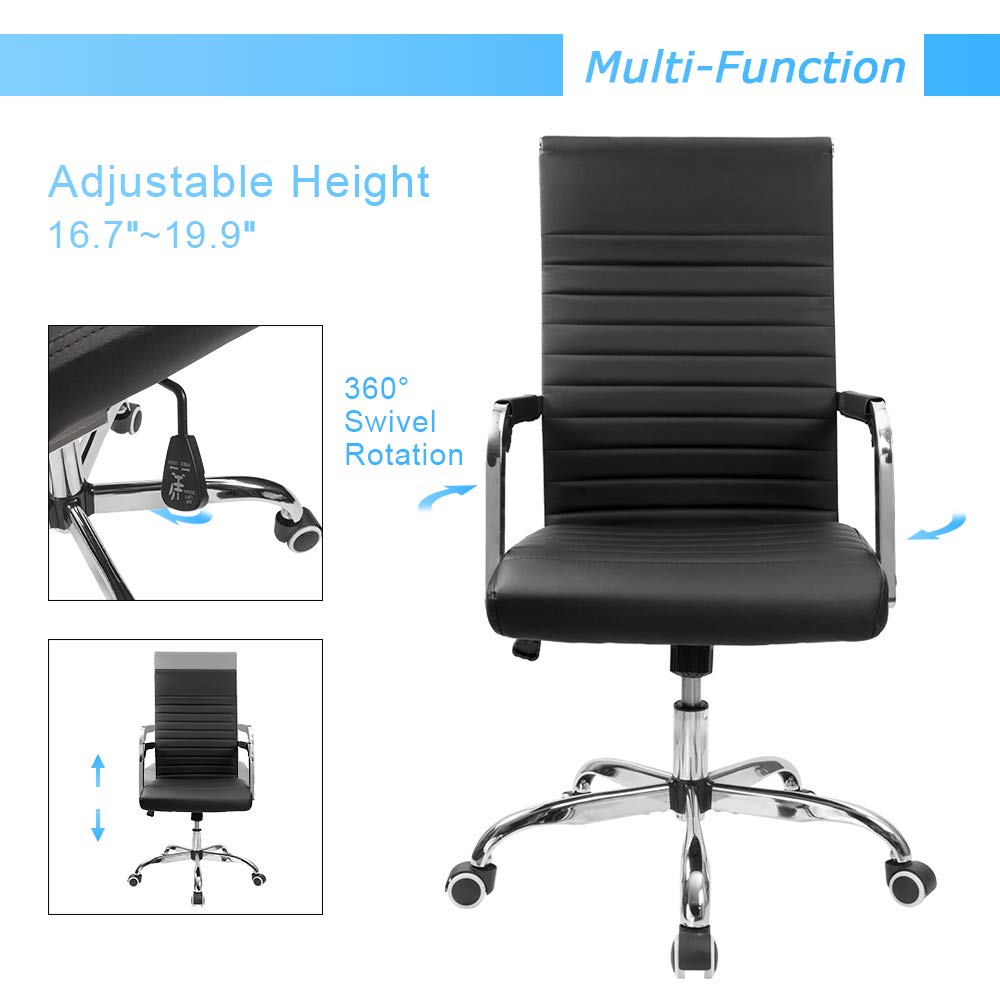 Furmax Mid-Back PU Leather Office Chair - Adjustable Swivel Executive Desk Chair with Arms, Ergonomic Ribbed Design for Home Office, Conference Room & Workstation (Black) - Perfect for Long Work Hours & Professional Meetings