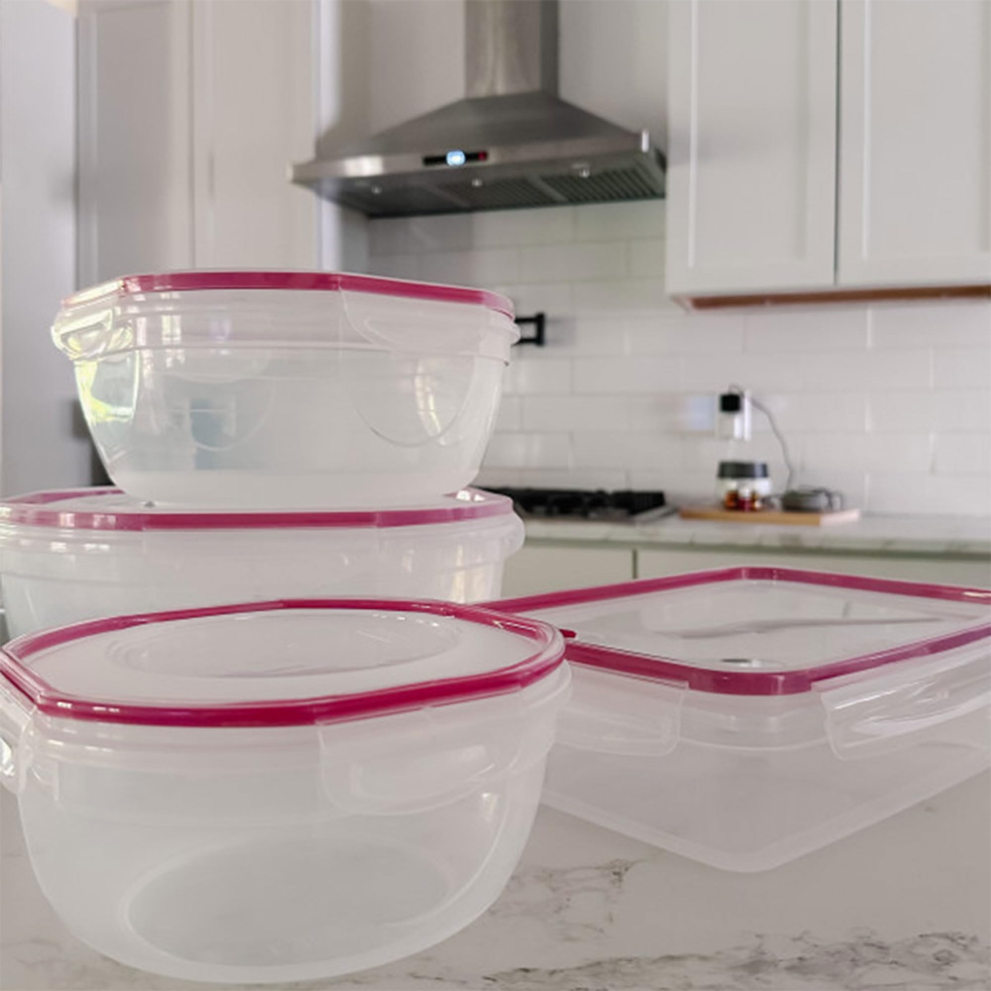 Sterilite Ultra-Seal 4.7 Quart Airtight Food Storage Containers with Latching Lids - 16-Pack Clear Plastic Bowls with Red Gasket, Microwave & Dishwasher Safe - Perfect for Meal Prep, Leftovers, Pantry Organization & Bulk Food Storage