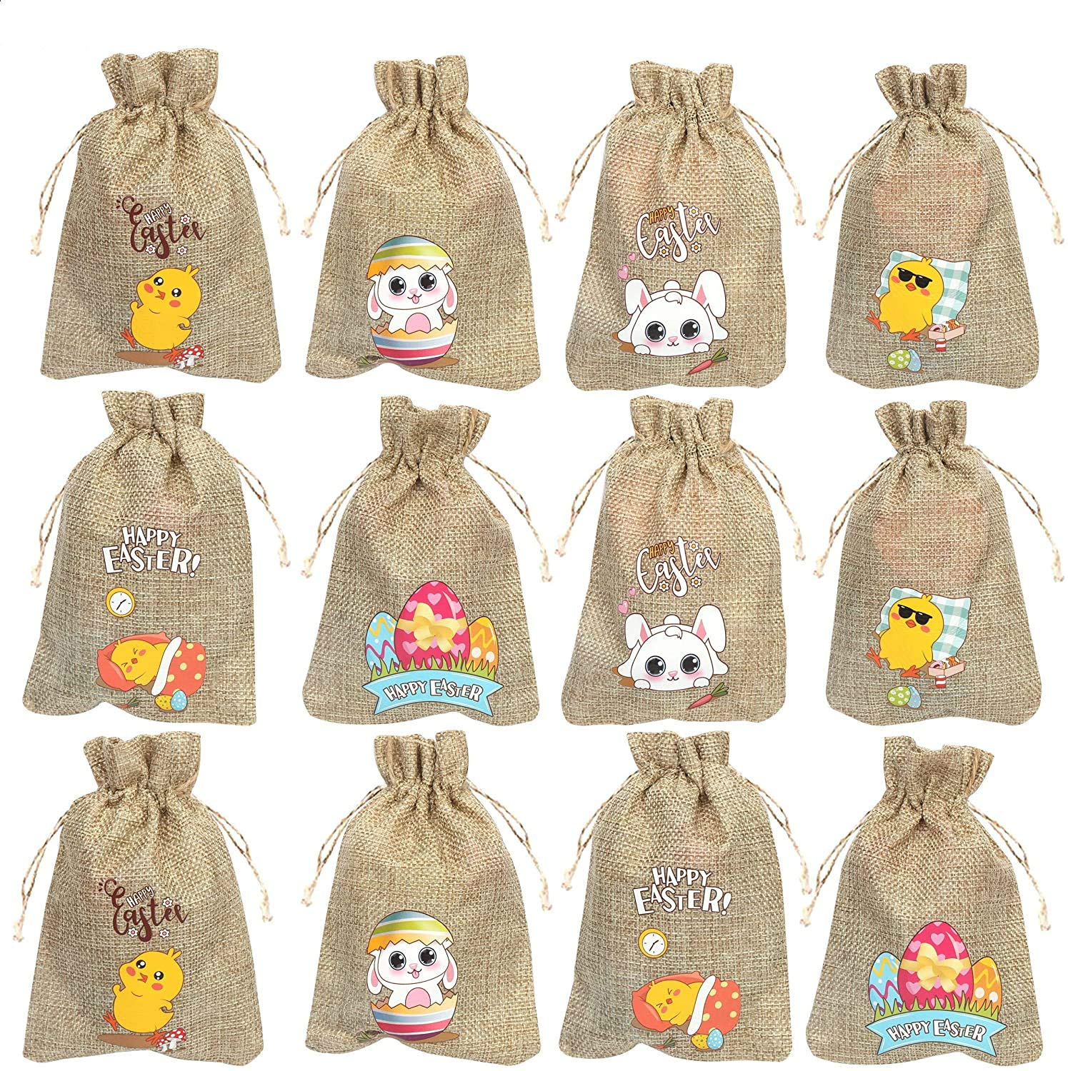 CCINEE 36PC Easter Burlap Bags with Drawstrings - Bunny Linen Goody Gift Bags with Double Jute Drawstrings - Perfect for Party Favors, Candy Fillers, Easter Egg Hunts & Spring Celebrations