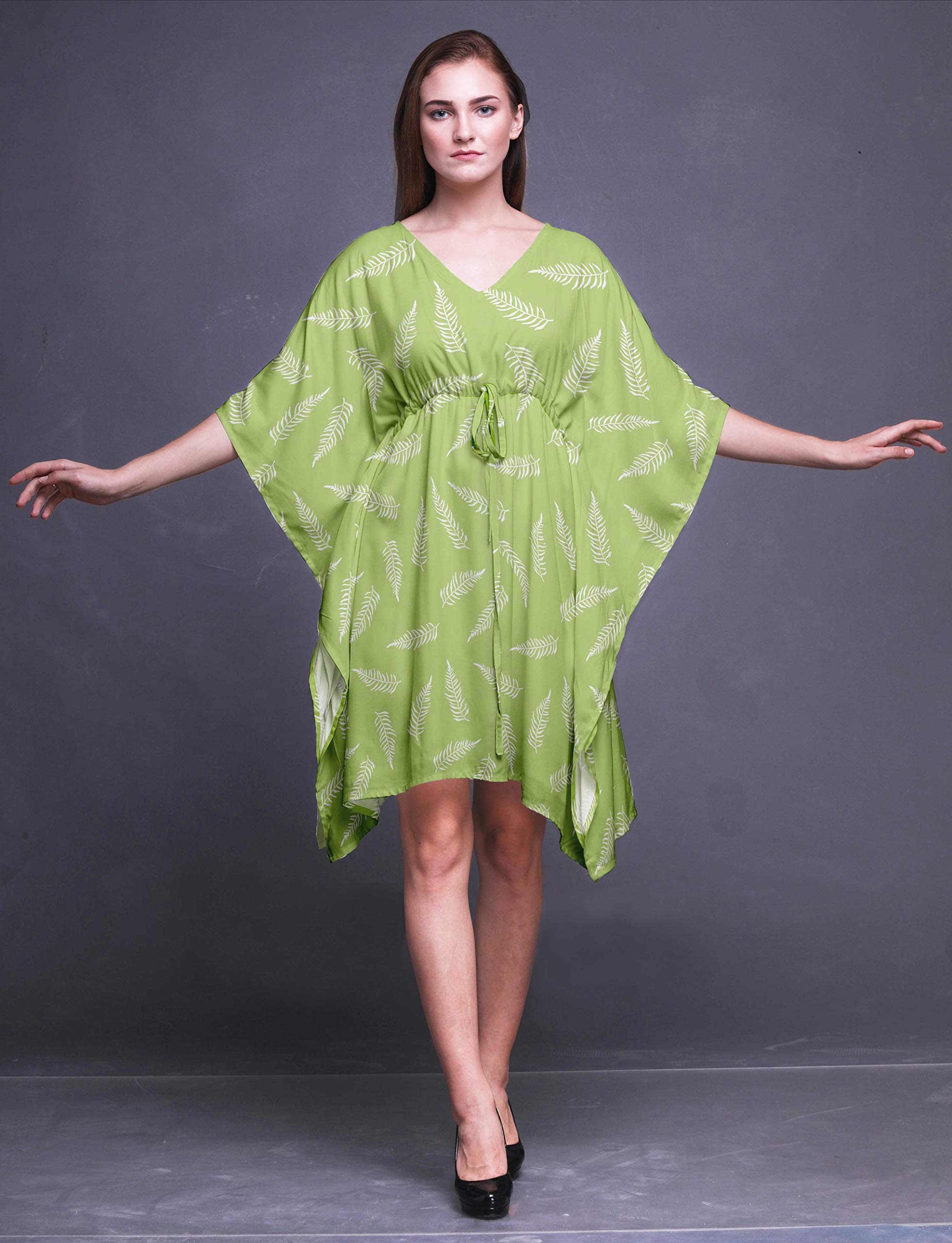 Bimba Women's Short Caftan Midi Dress - Beach Cover Up Swimwear, Summer Boho Kaftan for Poolside, Vacation & Resort Wear