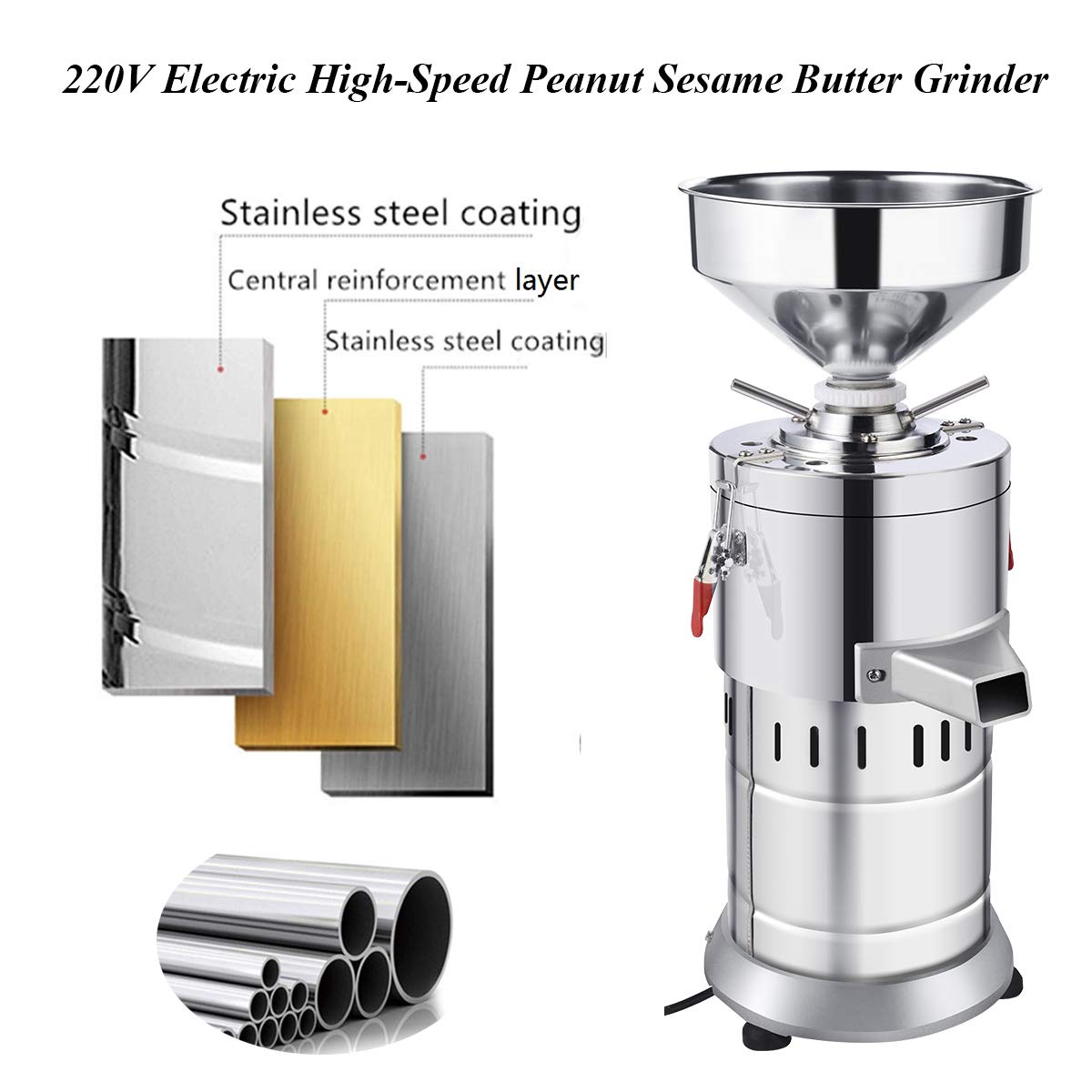 1100W Commercial Peanut Butter Grinder Machine - 15kg/h High Output Electric Nut Butter Maker for Peanuts, Almonds, Sesame - Fast US Shipping (220V) - Perfect for Restaurants, Bakeries & Healthy Snack Businesses