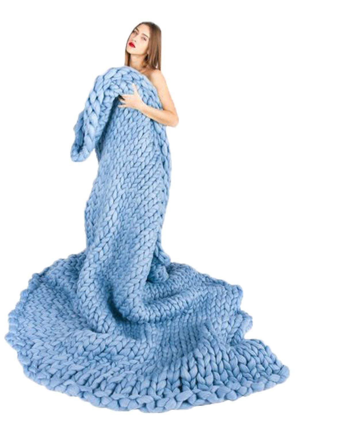 Chunky Knit Blanket - Handmade Oversized Sofa Throw, Pet Bed & Chair Mat - Soft Cozy Blanket for Baby Shower, Christmas, Thanksgiving Decor - Perfect for Home, Photo Props & Gifts (Blue, 60x60 Inches)