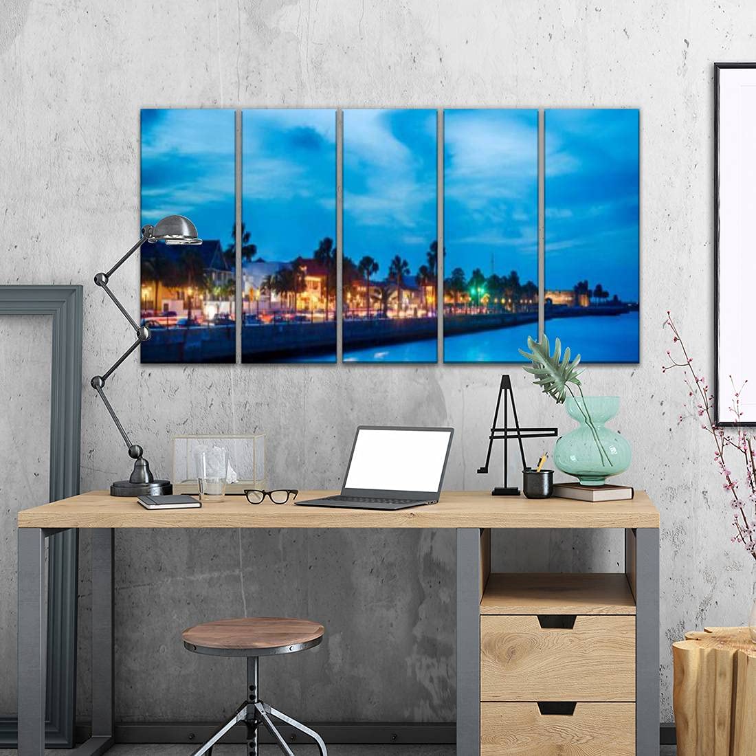 5 Panels St Augustine Florida Canvas Wall Art - Modern Framed Painting for Office, Bedroom & Home Decor - Ready to Hang 60''Wx32''H - Perfect for Coastal Theme Living Rooms & Beach House Interiors