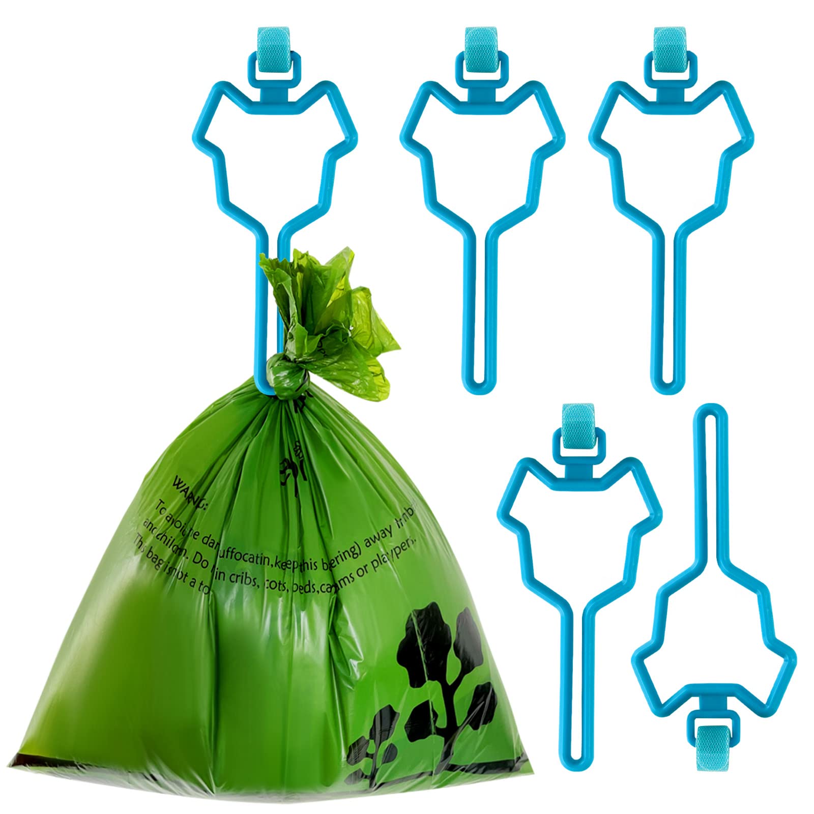 5-Pack Dog Poop Bag Dispenser with Velcro Strap - Hands-Free Leash Attachment for Waste Bags - Fits All Dog Leashes (Light Blue) - Perfect for Walking, Hiking & Park Cleanup