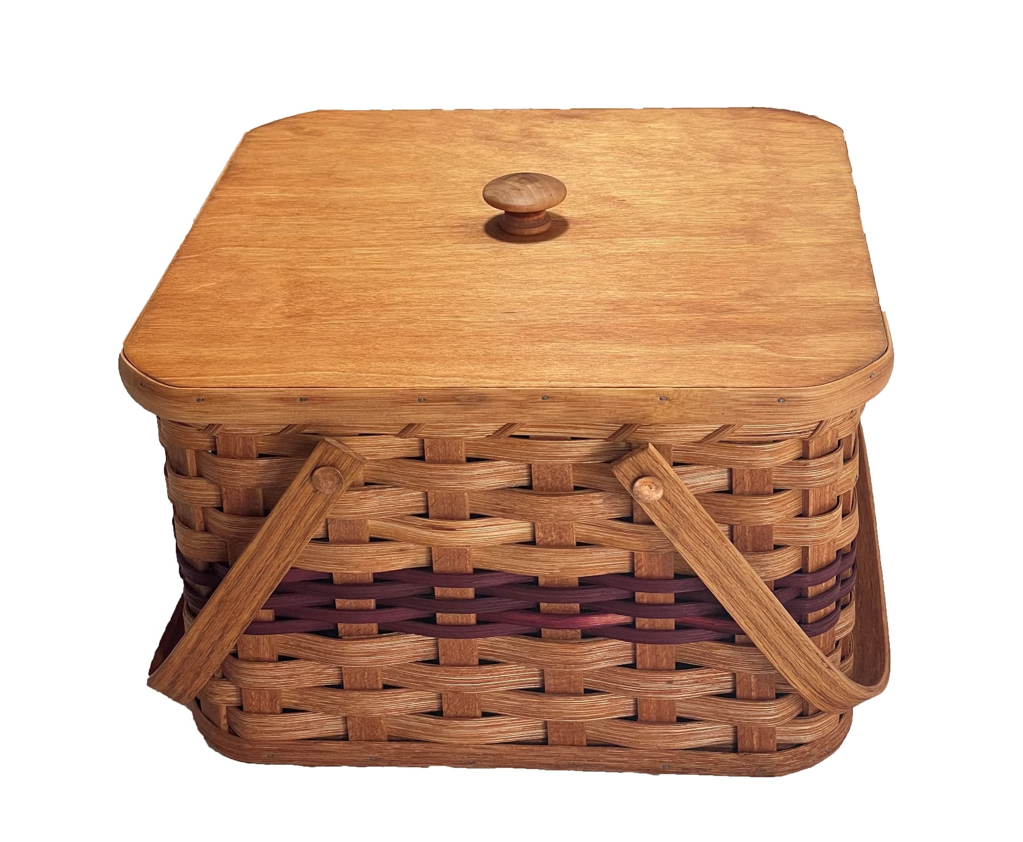 Amish Double Pie Carrier - Handmade Square Oak Basket with Swinging Handles - Perfect for Picnics, Potlucks & Holiday Gatherings - Wine Color by Amish Baskets and Beyond