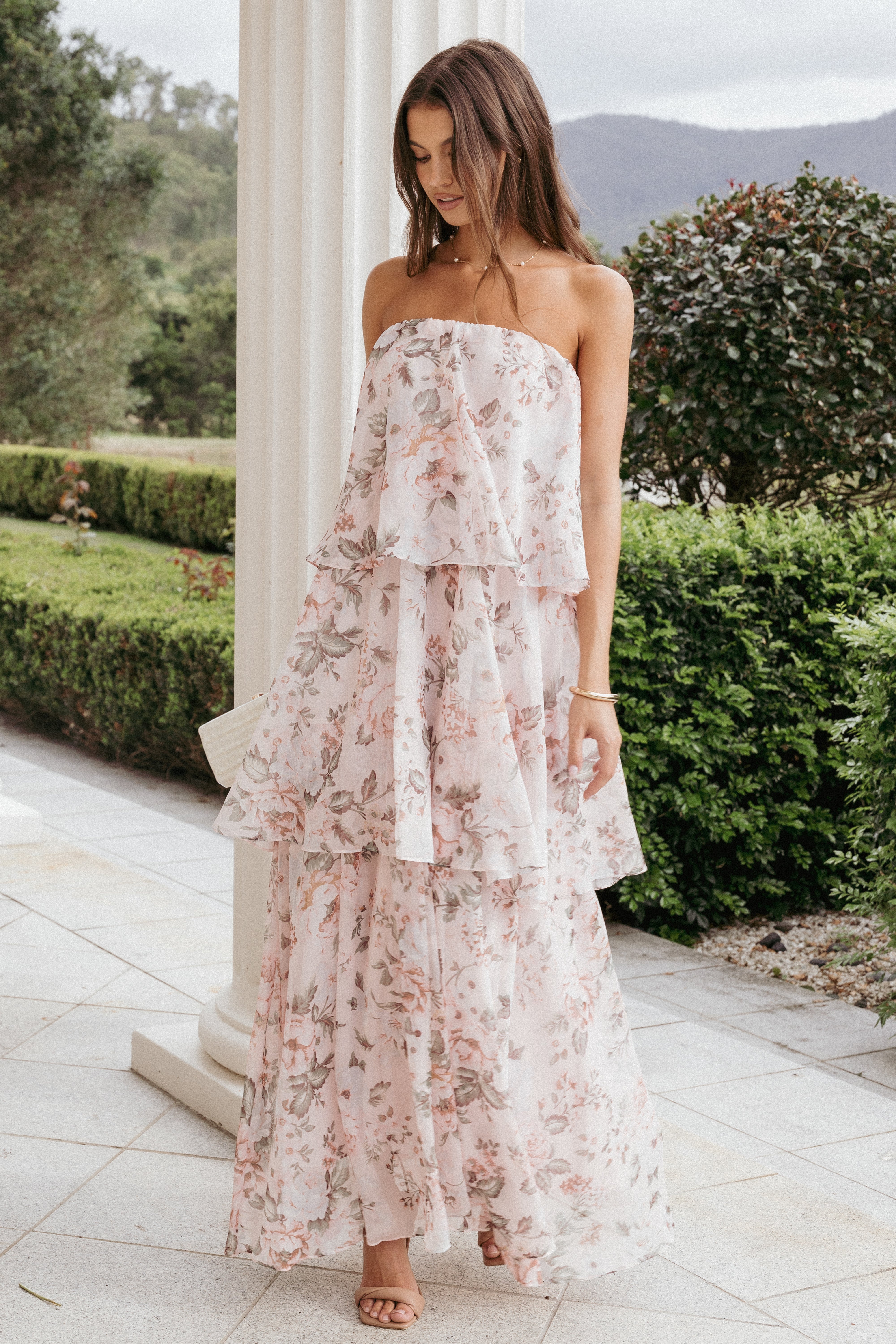 Strapless Maxi Dress with Floral Print - Elegant Summer Beach Wedding Party Dress for Women