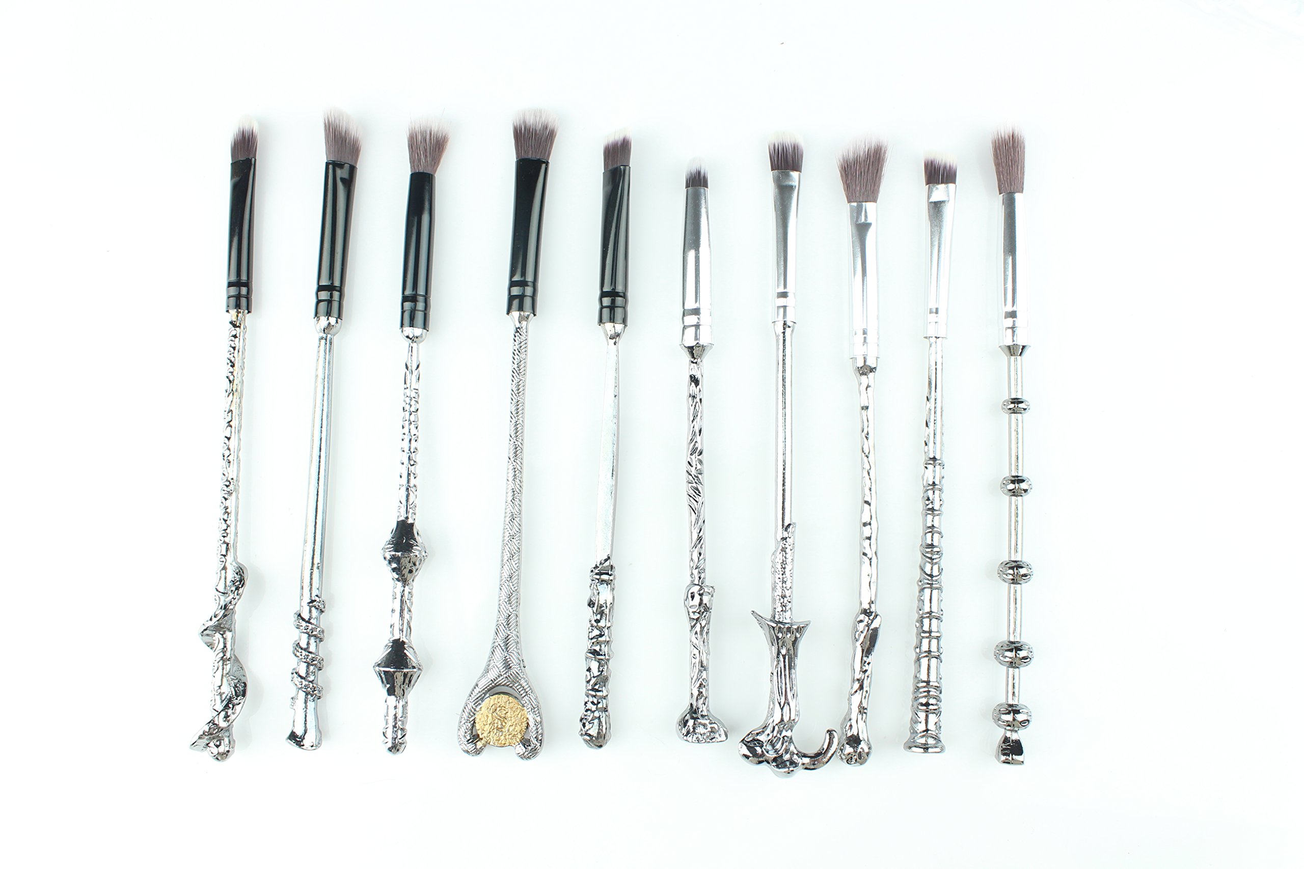 ZOND Original 10-Piece Magical Themed Wizard Wand Makeup Brush Set - Premium Metal Handle, Ultra Durable & Soft Bristles for Professional Makeup Application - Perfect for Cosplay, Halloween Costumes & Fantasy Themed Events