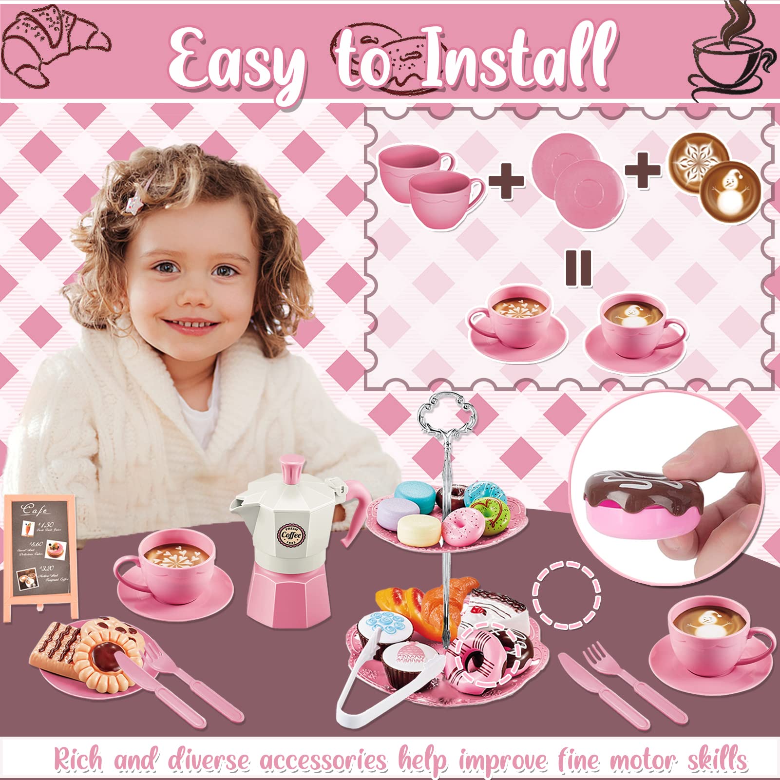 STAY GENT Kids Tea Party Set - 38-Piece Pretend Play Kitchen Toy with Plastic Coffee & Dessert for Girls & Boys Ages 2-6 - Perfect for Birthday Gifts, Tea Parties & Pretend Play Scenes