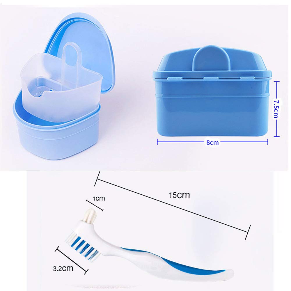 Premium Denture Cleaning Kit with Storage Box, Strainer Basket & Toothbrush - Retainer & False Teeth Care Solution for Travel & Home Use (Pink)