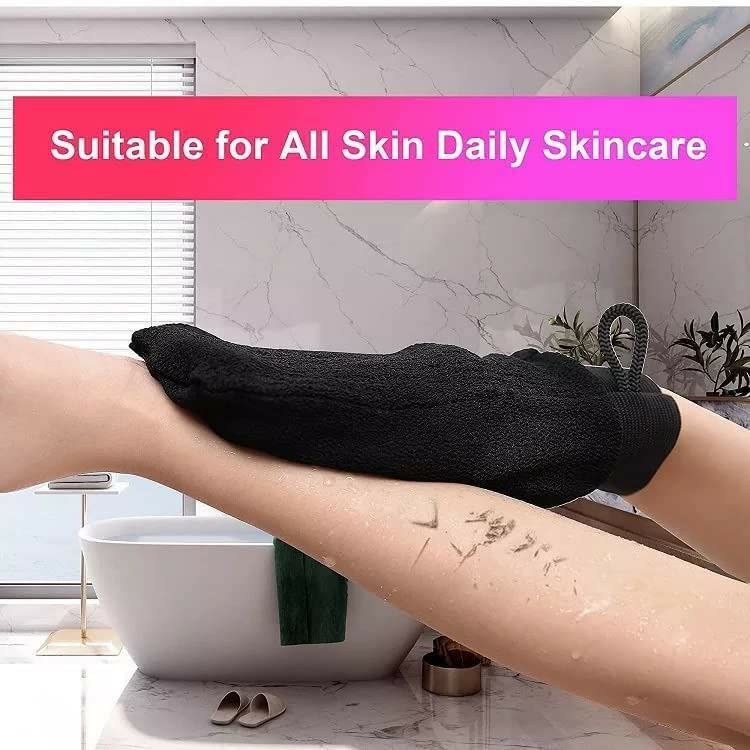 Exfoliating Bath Gloves for Dead Skin Removal - Body Scrub Mitt for Smooth & Bright Skin - Black Bath Exfoliator Gloves (1 Pair) - Perfect for Shower, Spa & Self-Care Routine