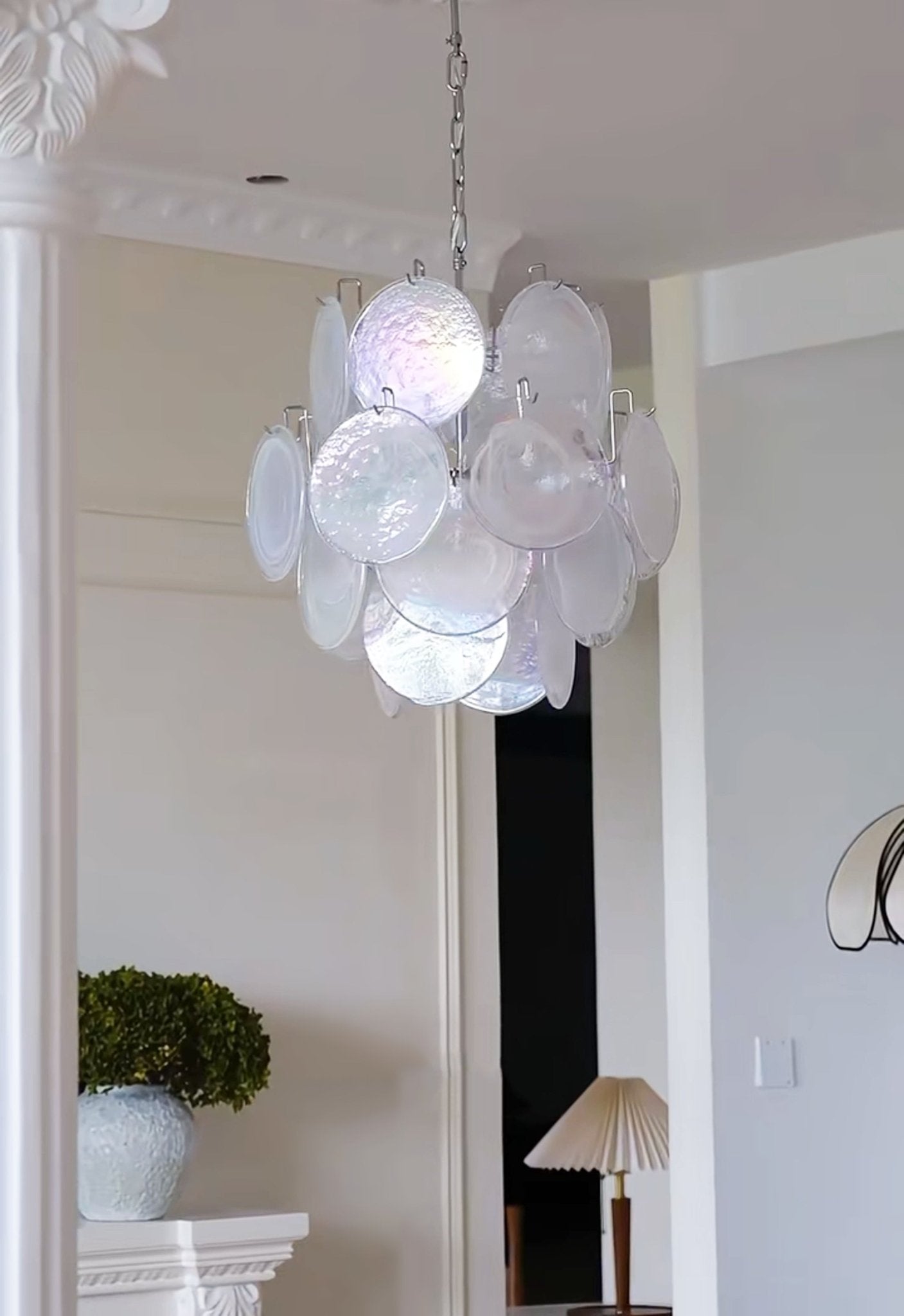 Elegant Aqua White Glass Murano Chandelier - Handcrafted Venetian Lighting Fixture for Dining Room, Bedroom & Living Room Decor