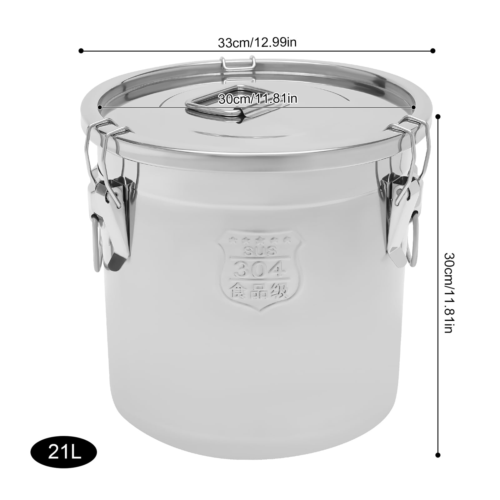 Premium 304 Stainless Steel Airtight Food Storage Container - 21L Large Capacity Kitchen Canister for Rice, Cereal, Grains & Dry Goods | Leakproof Metal Kitchen Storage with Secure Lid & Comfortable Handles | Ideal for Pantry Organization, Bulk Food Storage & Home Kitchen Use (Silver)